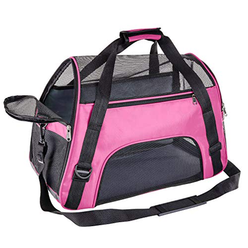 perfrom Pet Carrier Soft Cat Carrier Airline Approved Soft Side Pet Carrier for Cats Small Dogs Travel Carrying Handbag, Breathable 4-Windows Design 20.5" x 9.7" x 13" (Pink)