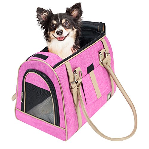 FrontPet Luxury Handbag Dog Purse, Stylish Soft Sided Pet Carrier for Small Dogs and Cats, Pink