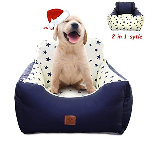 Dog Car Seat Puppy Booster Seat,Pet Travel Car Bed Dogs Carrier Non-Slip with Storage Pocket and Belt,Perfect for Small and Medium Pets up to 30 lbs Blue Star