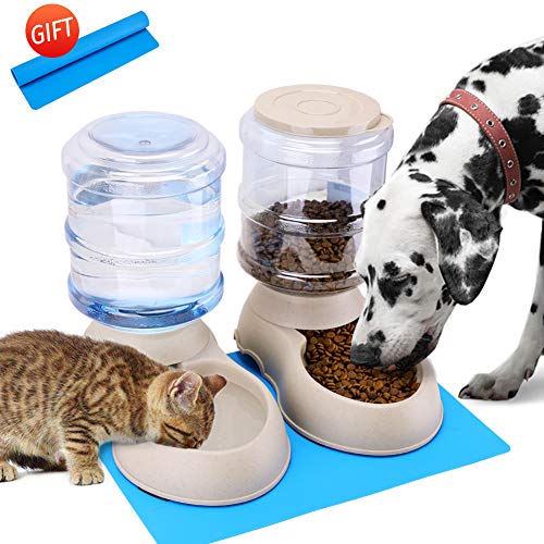 Automatic Cat Feeder and Water Dispenser in Set with Pet Food Mat