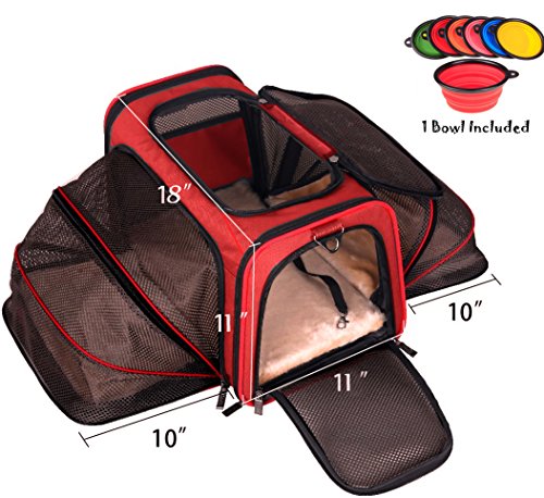 Premium Airline Approved Expandable Pet Carrier by Pet Peppy- Two Side Expansion, Designed for Cats, Dogs, Kittens, Puppies - Extra Spacious Soft Sided Carrier! (RED)