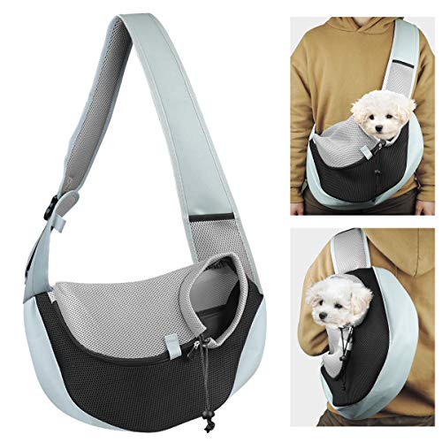 YouJia Pet Dog Sling Carrier, Breathable Mesh Travelling Pet Hands-Free Sling Bag Adjustable Padded Strap Front Pouch Single Shoulder Bag for Dogs Cats Below 18 LB
