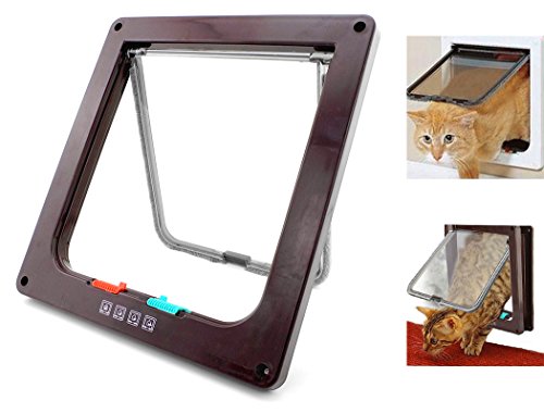 Xiaoyu Interior 4 Ways Locking Cat Dog Door & Flaps, Brown