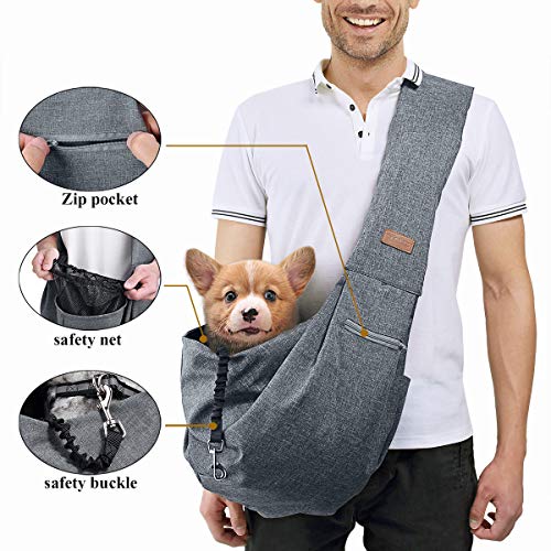 TOMKAS Medium Padded Shoulder Strap Dog Cat Carrier Sling (Grey for 8-15 lbs)
