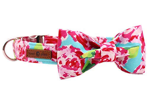 Lionet Paws Dog Collar with Bowtie, Durable Adjustable and Comfortable Cotton