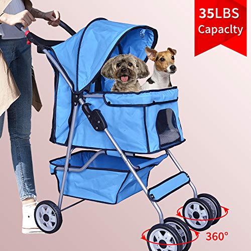 Bigacc Blue 4 Wheels Dog Stroller Pet Stroller Cat Stroller Pet Jogger Stroller