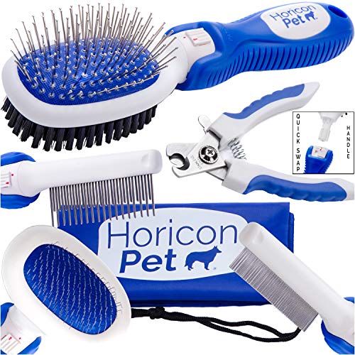 Horicon Pet Small Dog Brush Comb and Nail Set - 6 in 1 Dog Grooming Set