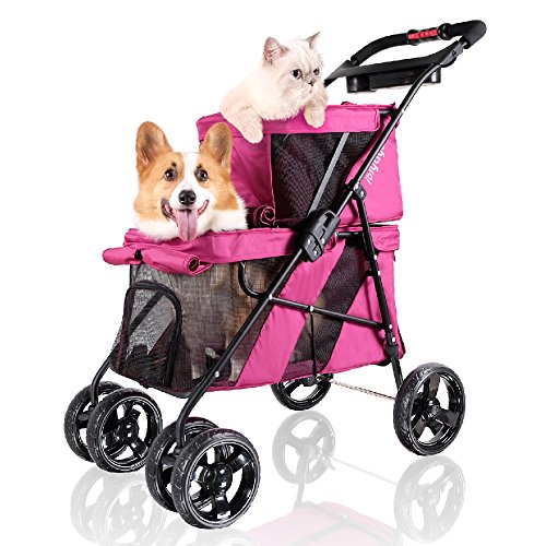 ibiyaya 4 Wheel Double Pet Stroller for Dogs and Cats, Great for Twin or Multiple