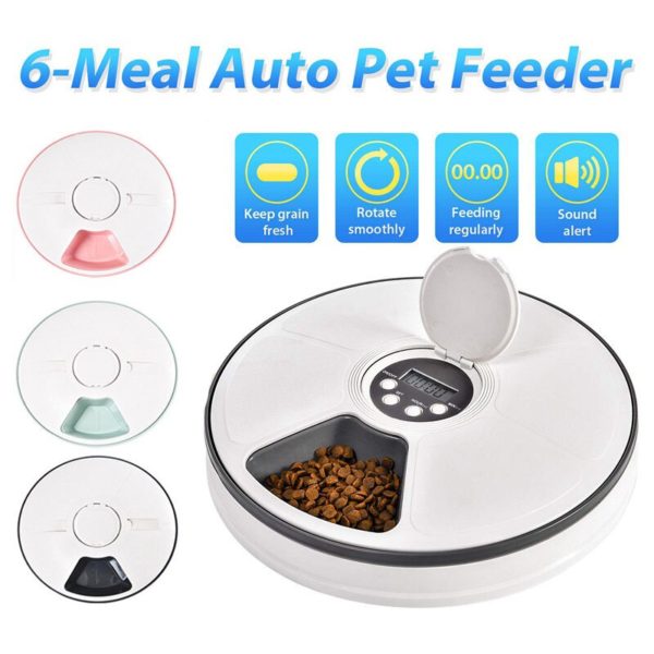Auto Feeder Pet Bowl 6 Meal Trays Dry Wet Food