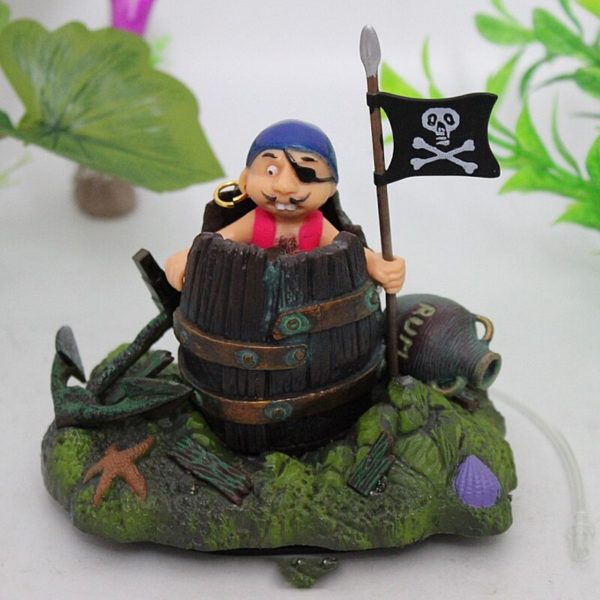 Pirate in Barrel Fish Tank Ornament Decor for Aquarium