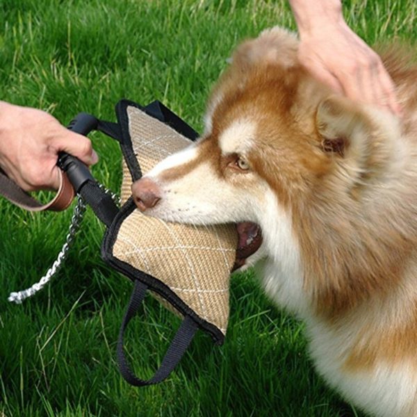 Dog Training Bite Tug Toy with 3 Handles Jute Linen Bite
