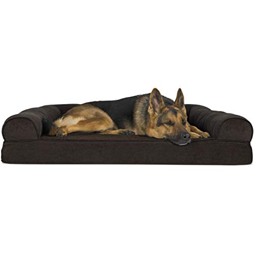 Sofa-Style Sherpa and Chenille Couch Dog Bed with Removable Washable Cover