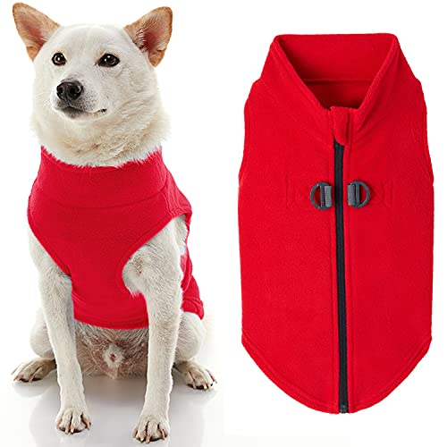 Gooby Zip Up Fleece Dog Sweater - Red