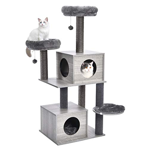 PAWZ Road Modern Cat Tree 51 Inches Wooden Cat Tower