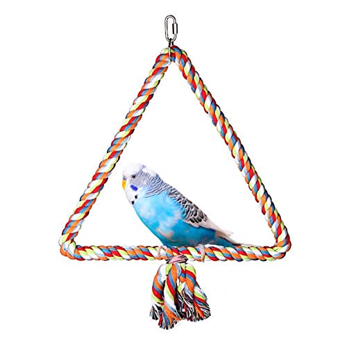 Wontee Bird Triangle Rope Swing Colorful Perch Chewing Toy