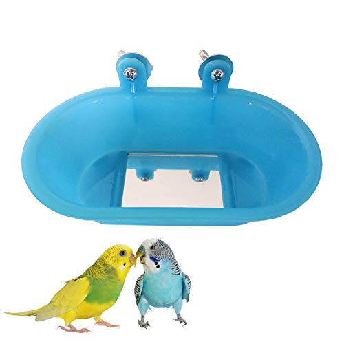 Wontee Bird Bath with Mirror Toy Fixable Parrot Bathroom Tub