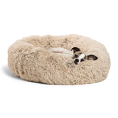 Calming Donut Cat and Dog Bed in Shag Fur Taupe