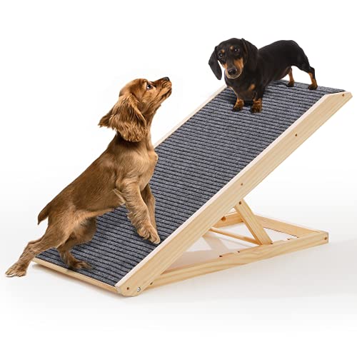 IPOW Height Adjustable Portable Nonslip Wooden Pet Ramp