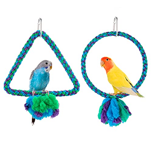 MEWTOGO Set of 2 Woven Rope Parrot Swing-Round