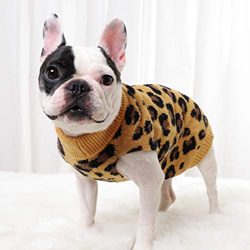 PASRLD Dog Sweater Leopard Pattern Dog Turtleneck