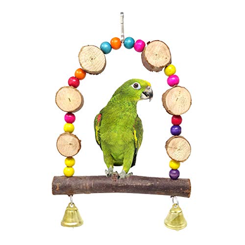 HONBAY Wooden Bird Swing Perch Parrot Hanging Toy