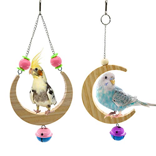 CooShou 2pcs Bird Natural Wood Swing Toys
