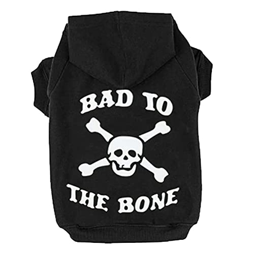 Medium 'Bad to The Bone' Printed Skull Cat Fleece Sweatshirt Dog Hoodie