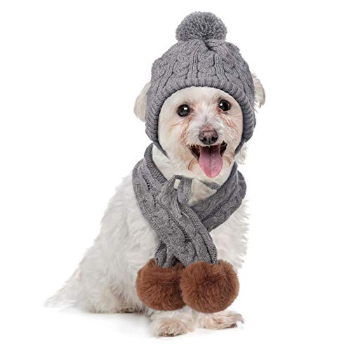 IDOMIK Dog Hat and Scarf Set Warm Knitting Hat