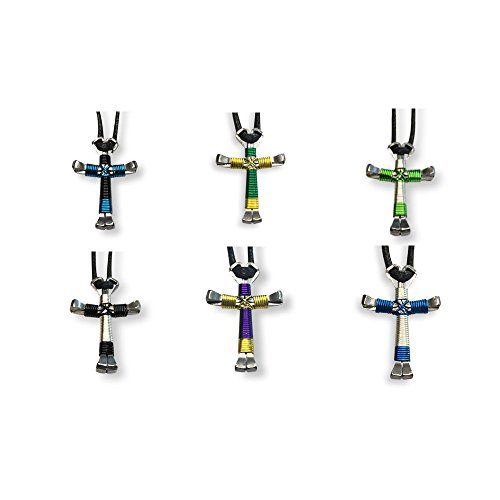 6 Pack Sport Horseshoe Nail Cross Necklaces