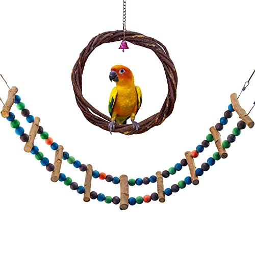 LIMIO Bird Parrot Swing Bird Ladder Natural Wood