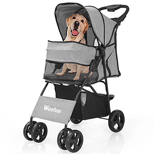 Cat Dog Strollers Easy to Walk Folding Travel Carrier Cart