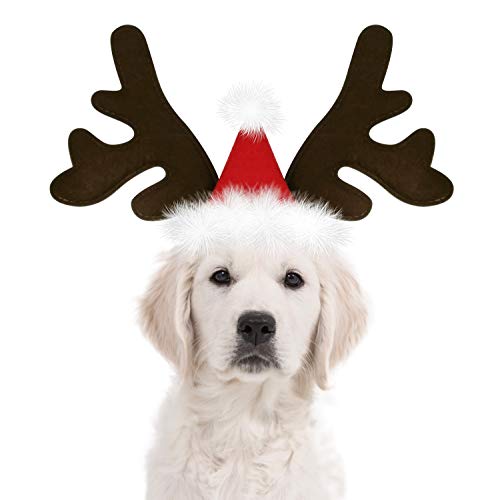 KUDES Dog Christmas Reindeer Antlers Headband