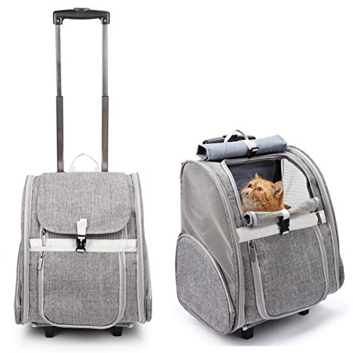 LOLLIMEOW Pet Rolling Carrier, Dog Backpack with Wheels