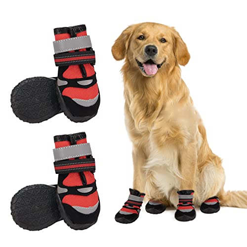 Large Dog Booties with No Slip Rugged Sole
