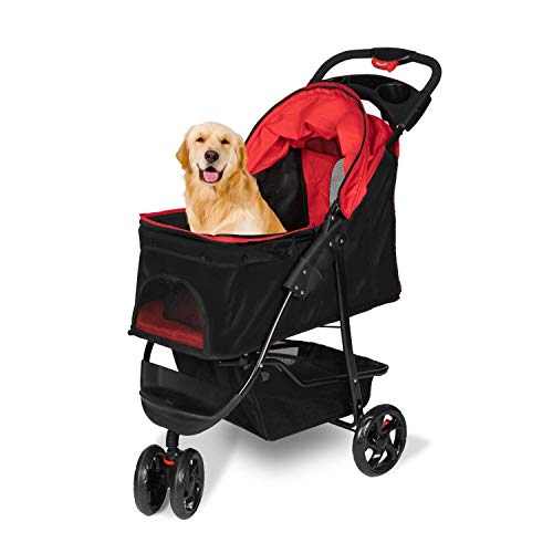 Pet Carrier Stroller for Dogs Cats with Storage Basket