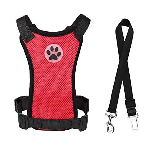 Dog Car Adjustable Pet Harness with Safety Seat Belt
