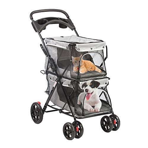 LUCKYERMORE Double Pet Stroller for 2 Dogs Cats