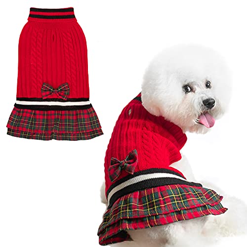 Sweater Dress Dog Plaid with Bowtie