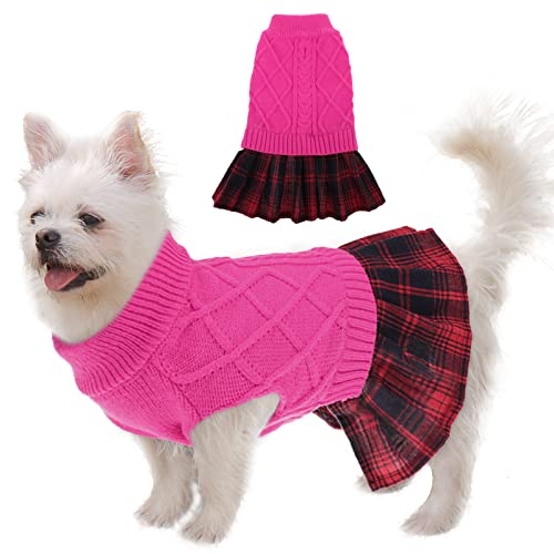 Dog Sweaters Dress Knitwear with Plaid