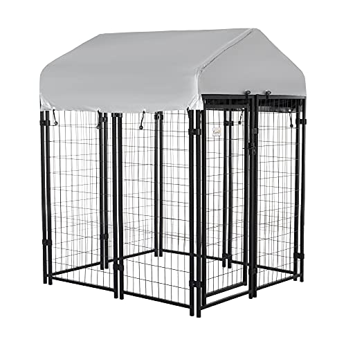 PawHut 4' x 4' x 4.5' Large Outdoor Dog Kennel Steel Fence