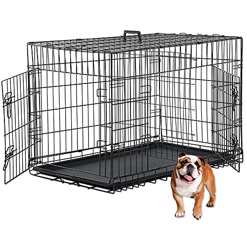 Dog Kennel 48 Inch Double Door Metal Crate Foldable
