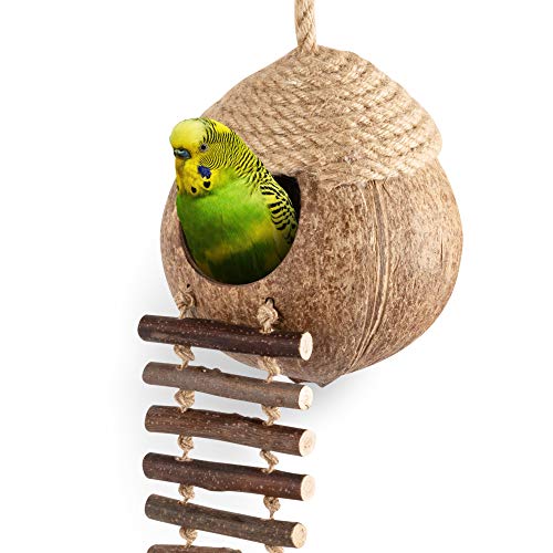 andwe Coconut Bird Nest Hut with Ladder for Parrots