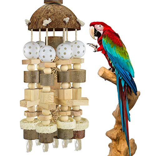 Large Parrot Toy Natural Wooden Blocks Bird Chewing Toy