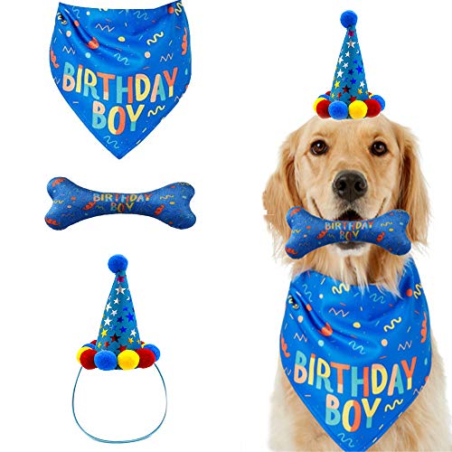 Dog Birthday Boy Bandana Hat Toy Set Pet