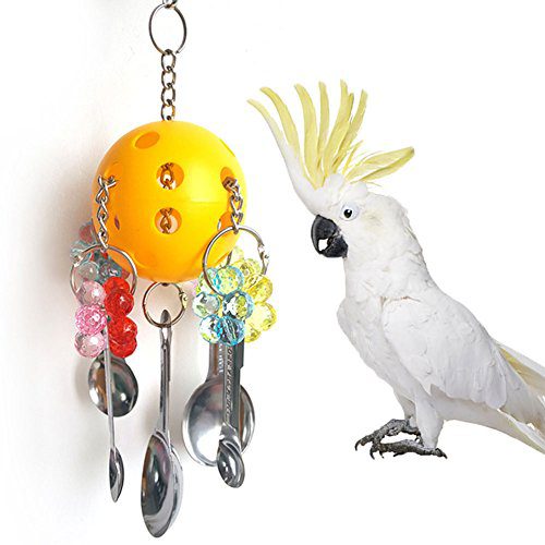 Parrot Macaw African Greys Bird Chew Toy with Metal Spoons
