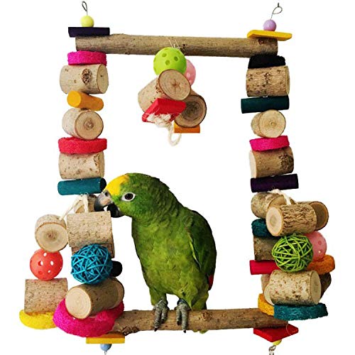 Bonaweite Bird Chewing Swing Toy with Colorful Rattan Balls