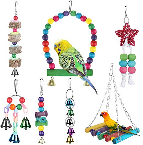 Zacro 7 pcs Bird Swing Toys - Parrot Colorful Chewing Toys