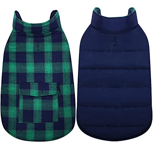 Windproof Plaid Large Dogs with Pocket Winter Coat