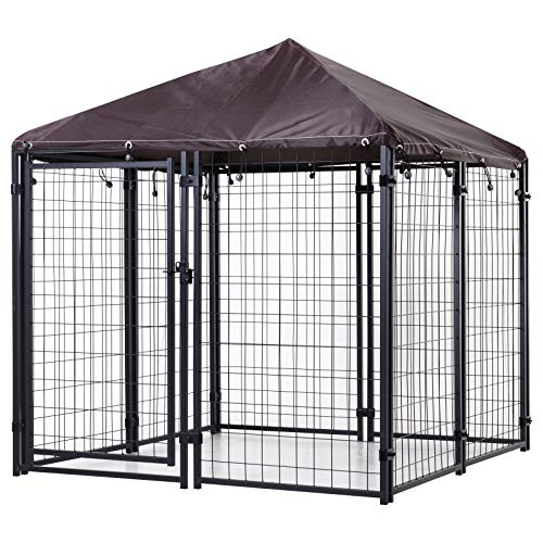 PawHut Lockable Dog House Kennel with Water-Resistant