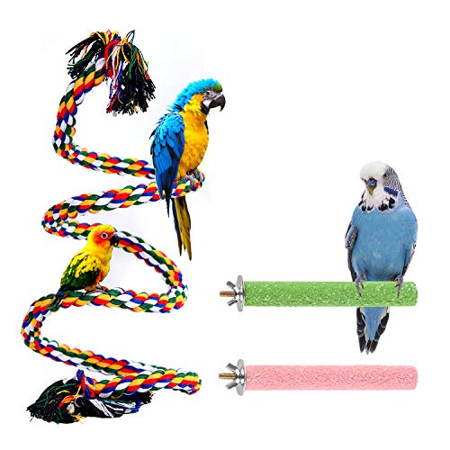 Bird Rope Perch Bird Toys 3 Pcs for Parakeets Cockatiels
